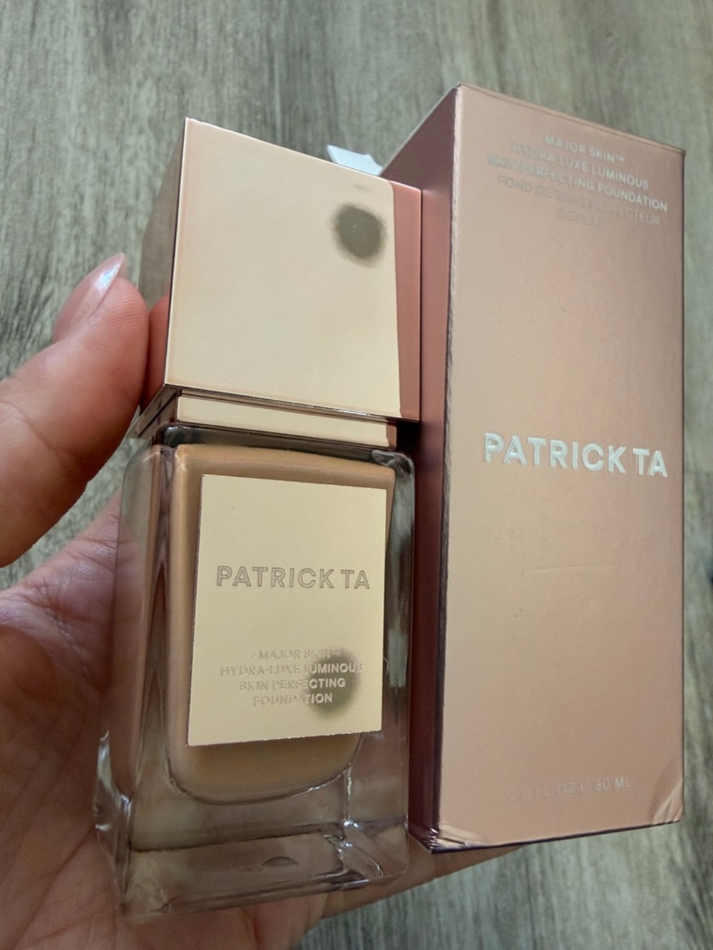 Patrick Ta Hydrating Luminous Foundation in 12 peach with Rose Gold Cap